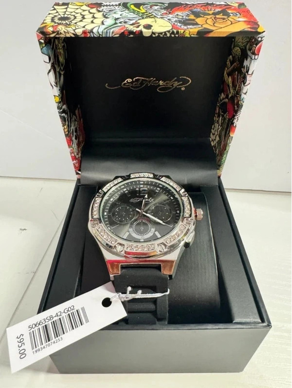 Ed Hardy Men's Silver Tone Watch with Silicone Band (Model: 50663SB-42-G02) NWT